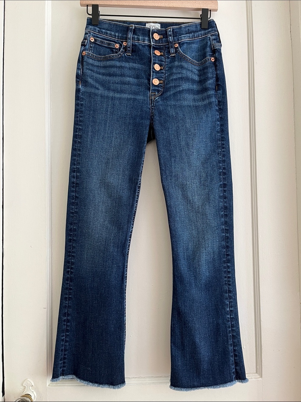 J.Crew Denim Billie Demi Boot Crop Dark Wash Raw Hem Button Fly Classic Jeans - Picture 2 of 14